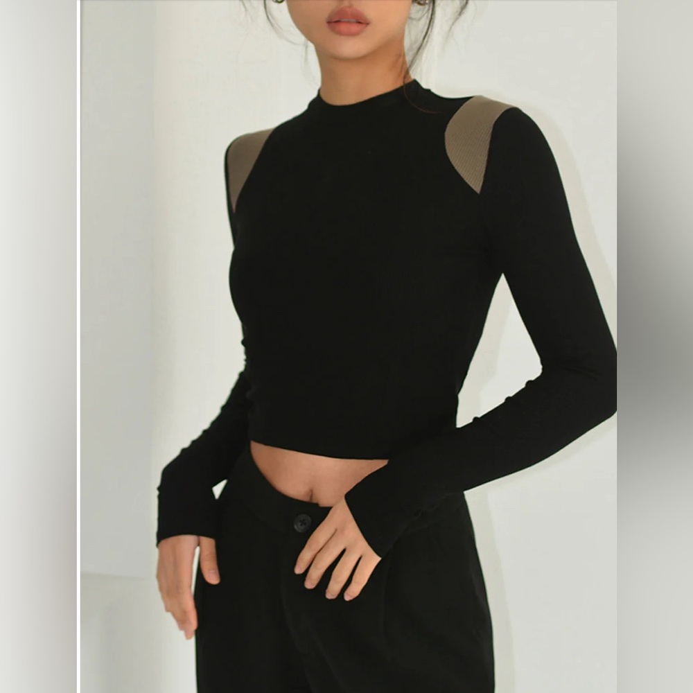 Shoulder Contrast Long Sleeve Shirt